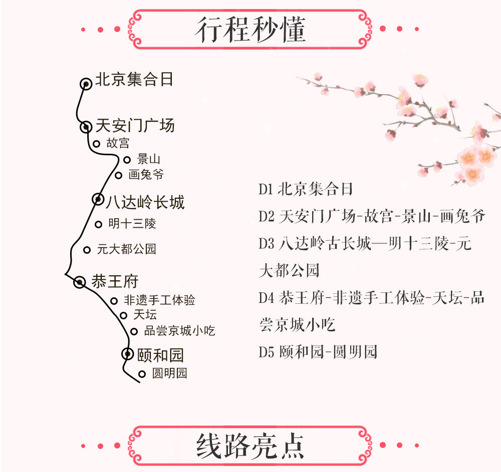 【世界遗产在北京·春色篇】到皇帝家的御花园赏花，不负这个春天、故宫-八达岭古长城-天坛-颐和园-明十三陵-鸟巢-后海-春季赏花圣地打卡、品尝京城小吃、 非物质文化遗产手工体验（轻奢漫游体验5天4夜） - <极致北京城>地道美食、独家玩法、轻奢体验、专业团队、品小吃、逛胡同、抖空竹、扎风筝、舞皮影
