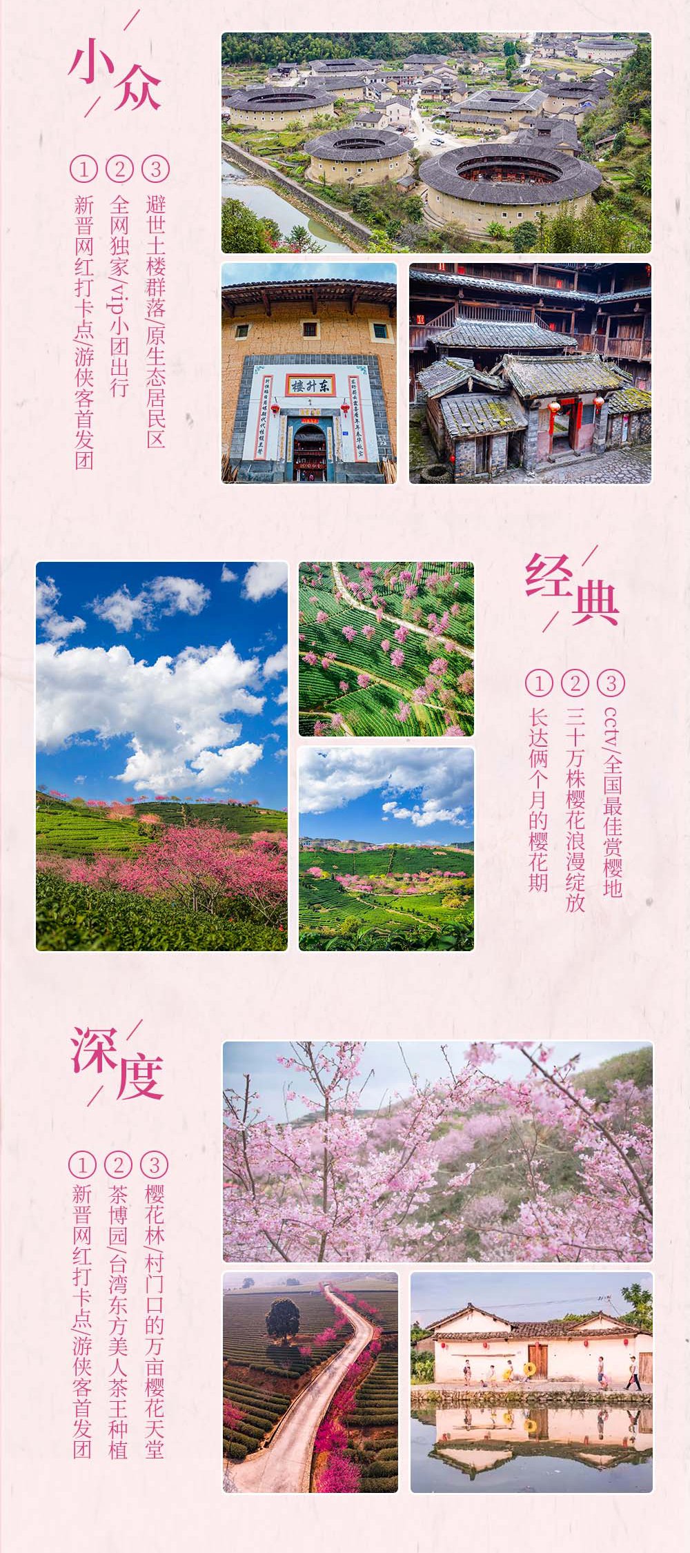 【闽西永福樱花+土楼】漫游10万株规模樱花园，粉红樱花雨-清新茶园-河坑土楼群-厦门全城春色，3天2晚浪漫赏花深度游，4人即可成行！ - <国家地理封面>中国绝美樱花圣地，土楼内制作客家小吃