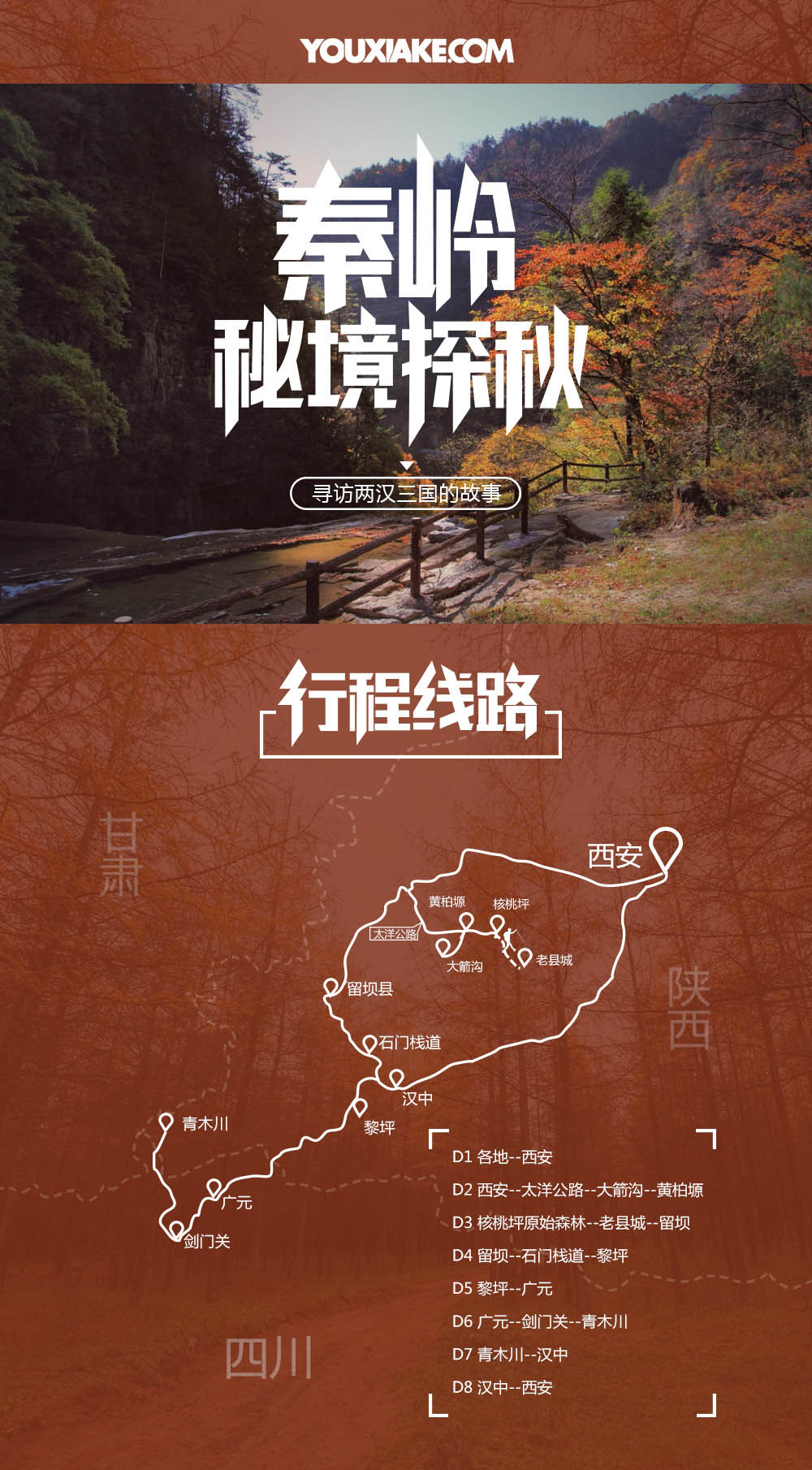坪森林-石门栈道-黎坪红叶-剑门关-青木川-汉中,8日陕南秋色深度之