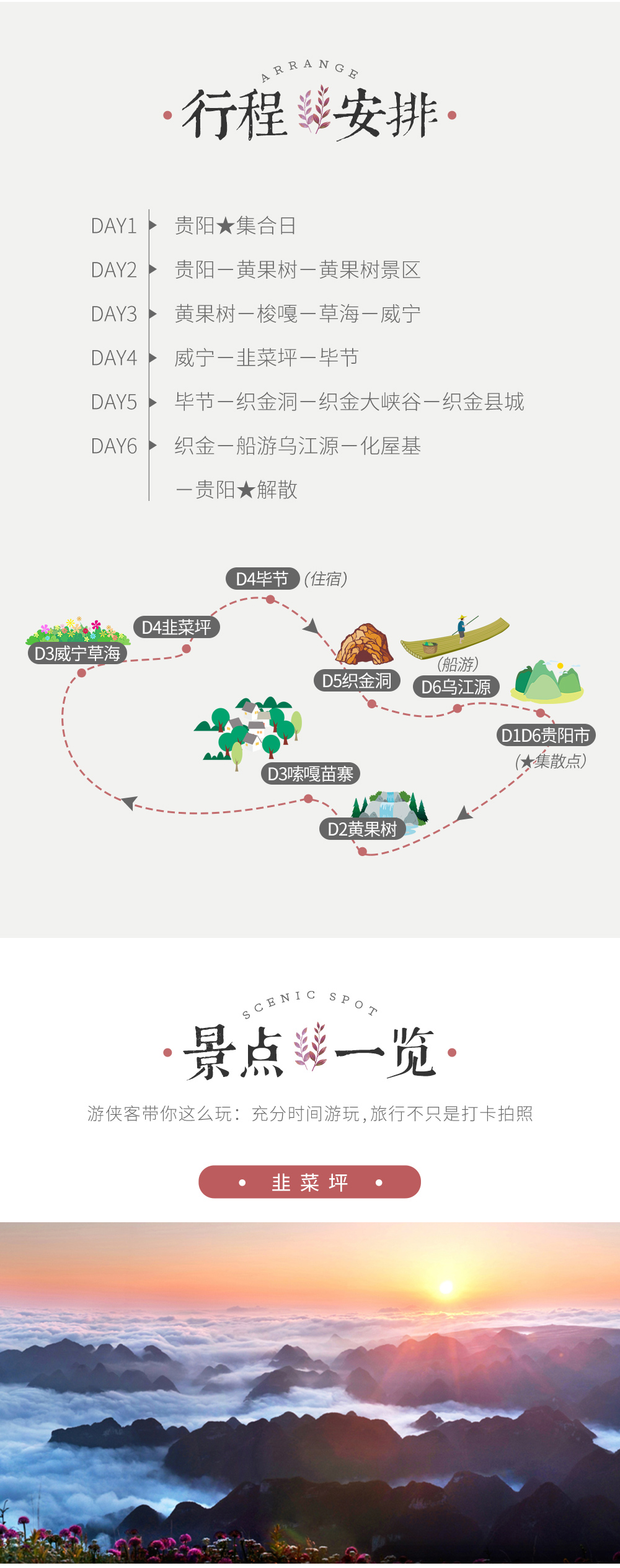 普罗旺斯:韭菜坪-草海-织金洞-梭嘎古老苗寨-黄果树瀑布-织金大峡谷