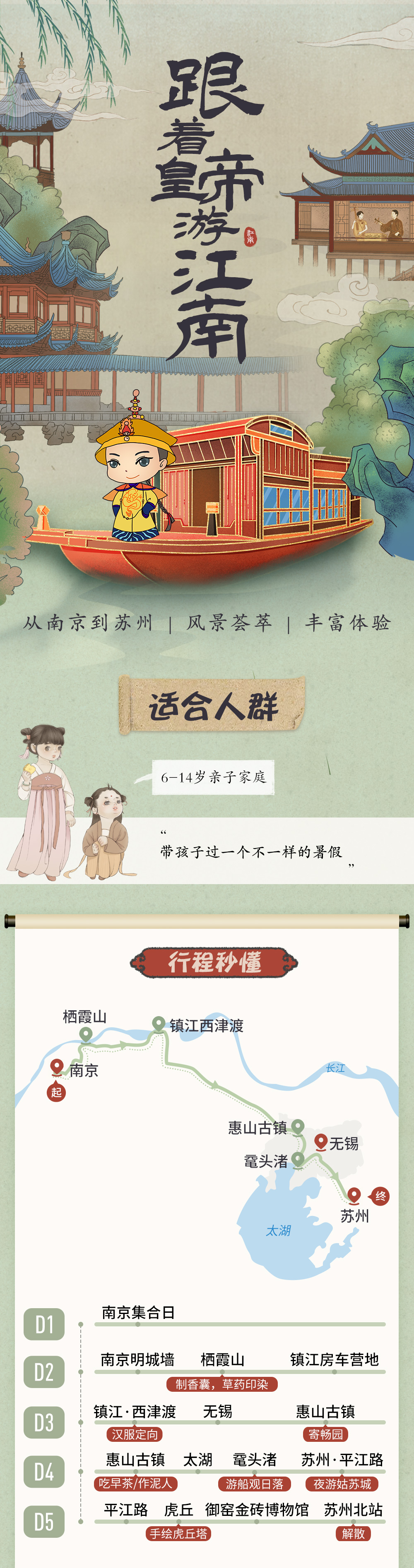 【亲子·跟着皇帝游江南】9.29成行，南京栖霞山&明城墙-镇江西津渡-无锡鼋头渚-苏州虎丘，制香囊/捏泥人/剪宝塔，品早茶/赠汉服体验，宿房车玩篝火（5日亲子） - <南京集合，苏州/嘉兴解散>不走回头路，江南特色体验，6岁可报名，中秋国庆版加鼋头渚烟花