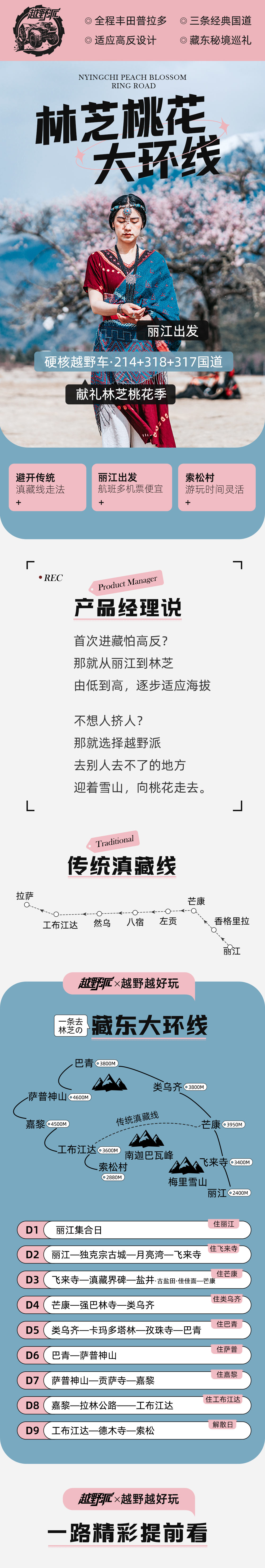【越野派 · 林芝桃花大环线】全程丰田普拉多，一次行程走进梅里雪山&南迦巴瓦&萨普神山！飞来寺-麦地卡湿地-索松村桃花-天空之城孜珠寺，驰骋藏东10日环线！ - <越野派> 丽江集合，索松村解散 /每车3客座驾