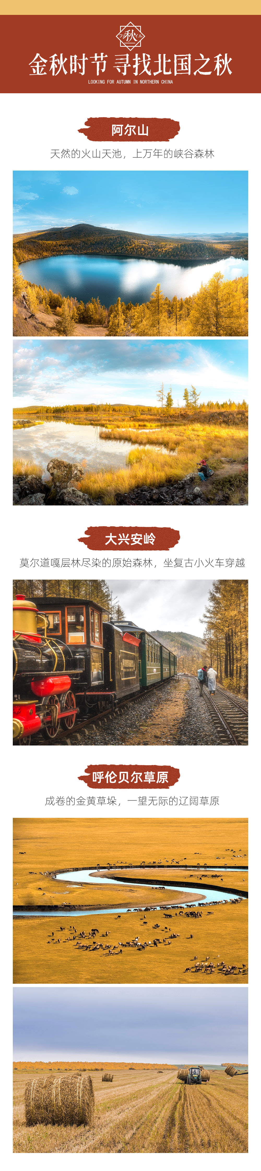 呼伦贝尔秋色7日丨内蒙赏秋首推 从阿尔山到大草原 - 2024全新升级丨呼伦贝尔草原+阿尔山+满洲里丨蘑阿公路丨小众秘境（诺干湖）丨马背骑行丨俄罗斯族家访丨多地解散更方便