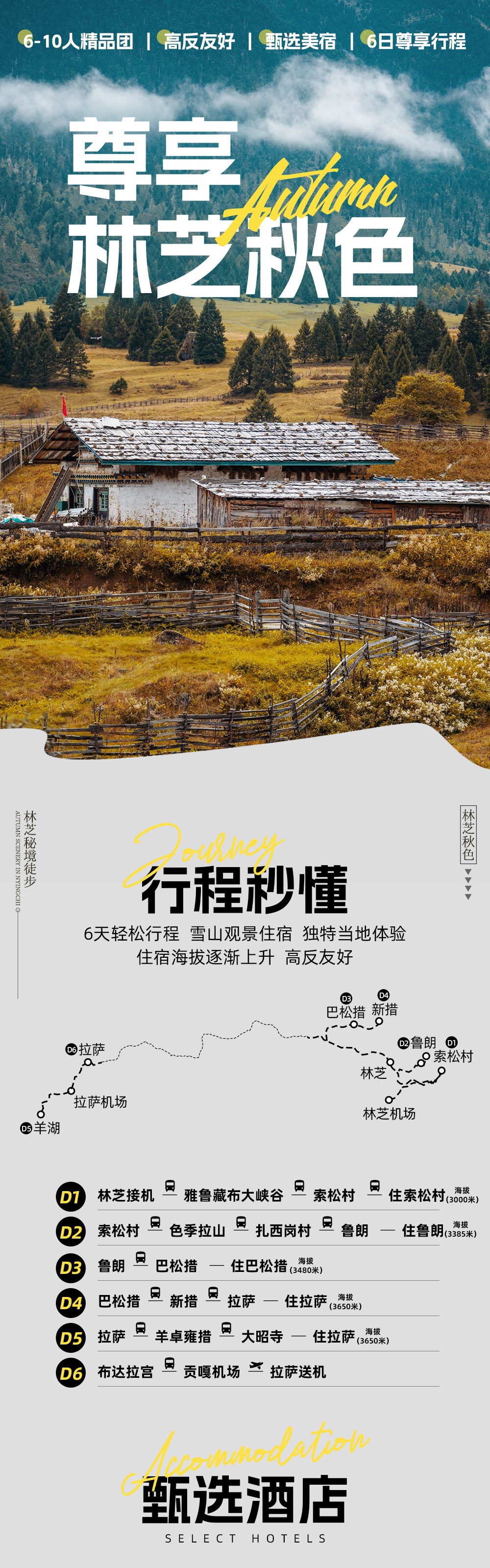 尊享·林芝秋色 雪山秘境6日 - 高反友好专线 | 雅鲁藏布大峡谷 | 南迦巴瓦雪山观景房 | 扎西岗村 | 鲁朗 | 徒步林芝秘境 | 大昭寺 | 羊湖 | 布达拉宫