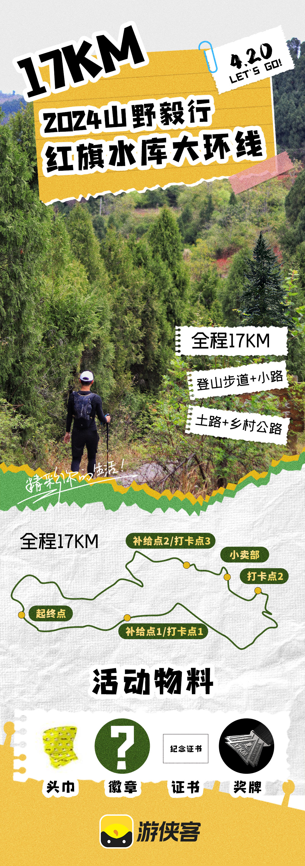 2024山野毅行·红旗水库大环线｜4.20周六 - <徒步距离17km左右，海拔累积爬升500m+>山野徒步挑战/定制奖牌纪念/眺望水库风光