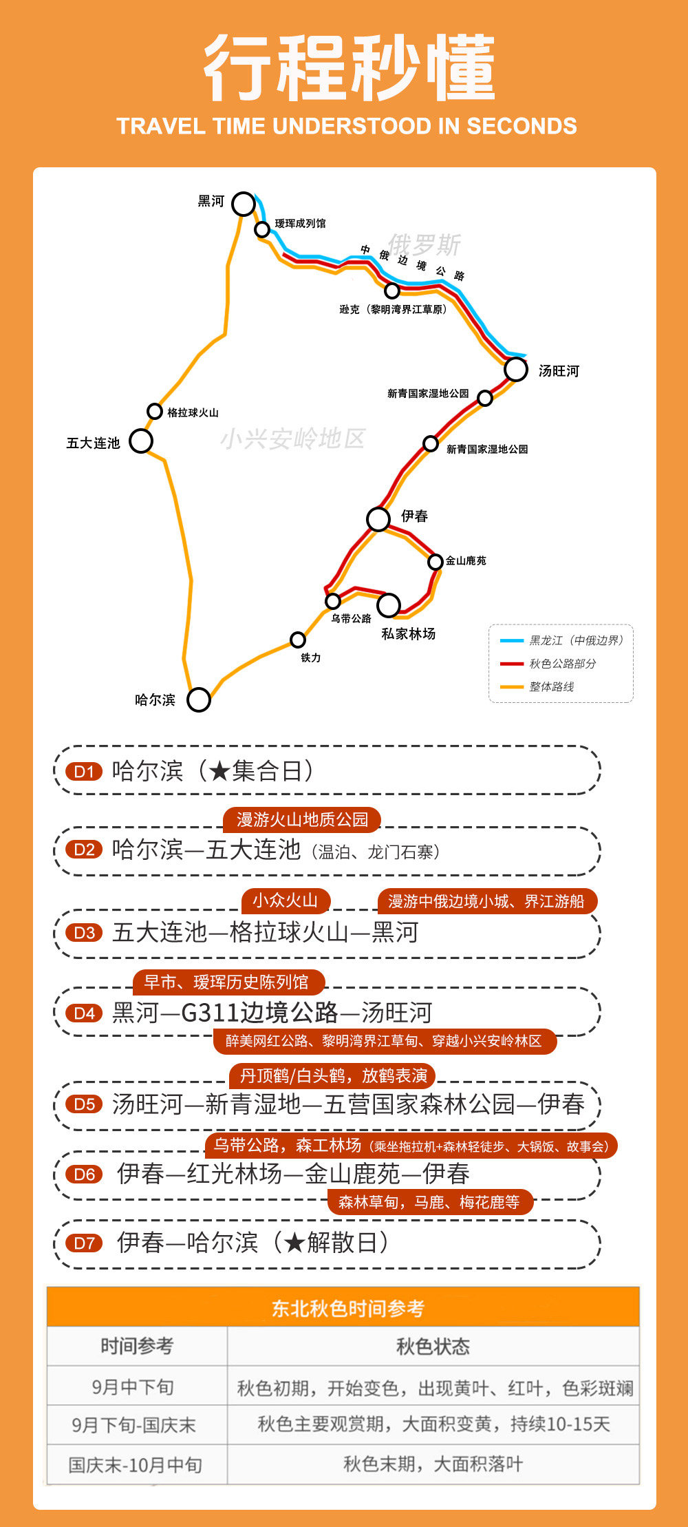 金秋小兴安岭7日丨伊春林海 穿越G331边境公路 - 中国林都丨东北小奈良（梅花鹿）丨黑河早市丨五营国家森林公园丨森工林场丨五彩森林轻徒步丨丹顶鹤放飞