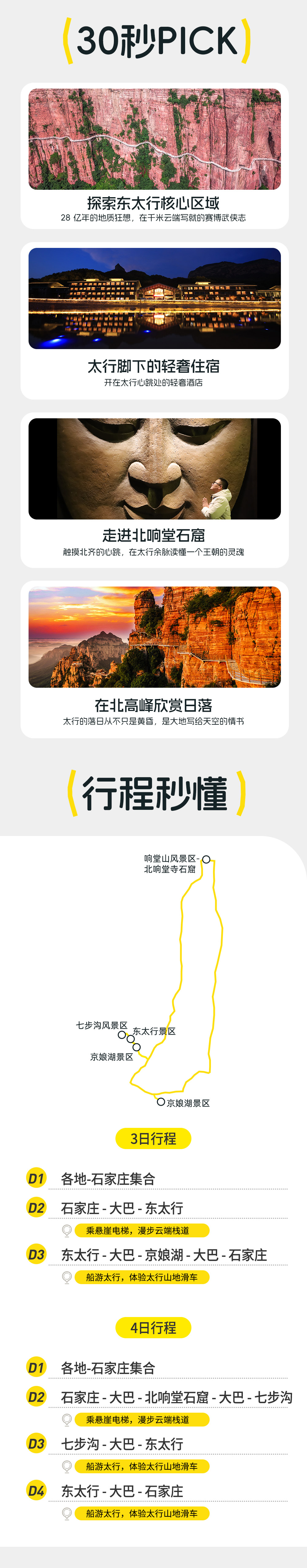 漫步东太行｜云端之上的太行奇观3/4日双套餐 - 东太行深度休闲户外线｜云端上的仙境之旅 ｜船游太行三峡秘境｜乘垂直奇迹悬崖电梯｜观北高峰日落｜精选住宿