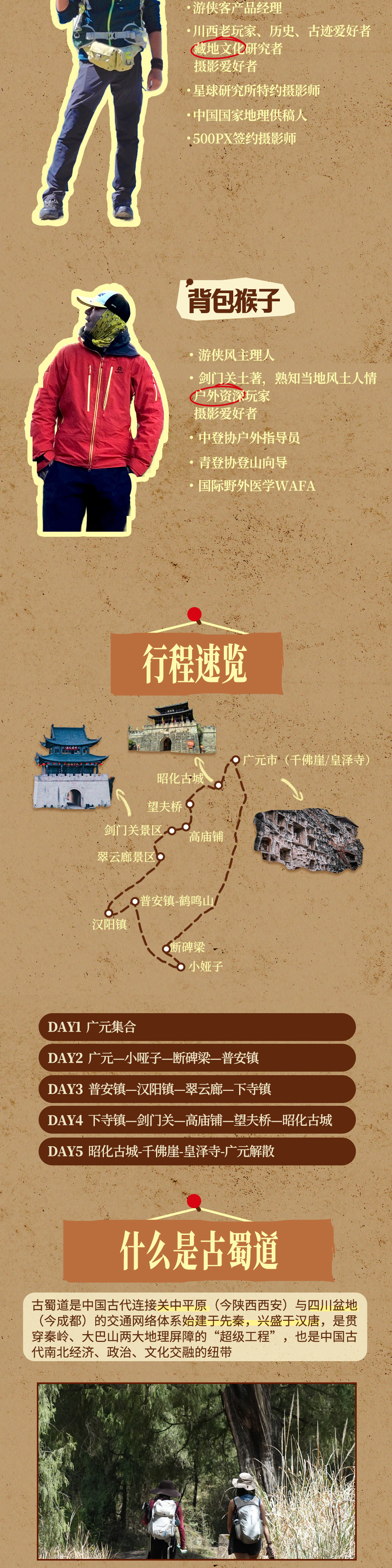 人文徒步・蜀道寻踪5日 | 中国人的朝圣之路 - 3段40公里金牛道精华 | 皇柏大道—翠云廊 | 李白成名处—剑门关 | 石窟艺术明珠—千佛崖/皇泽寺 | 蜀汉龙兴之地—昭化古城