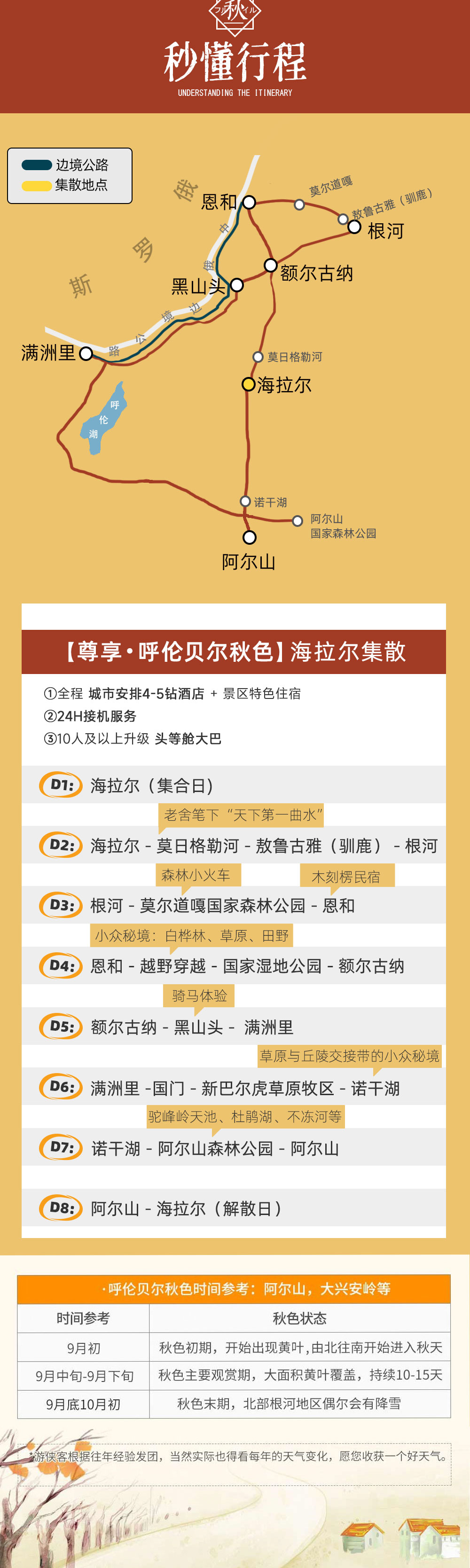 尊享·呼伦贝尔秋色8日丨阿尔山+莫尔道嘎+大草原 - 秋色全景环线丨越野车白桦林草原穿越丨莫尔道嘎森林小火车丨额尔古纳国家湿地公园丨阿尔山天池森林丨敖鲁古雅驯鹿丨马背骑行