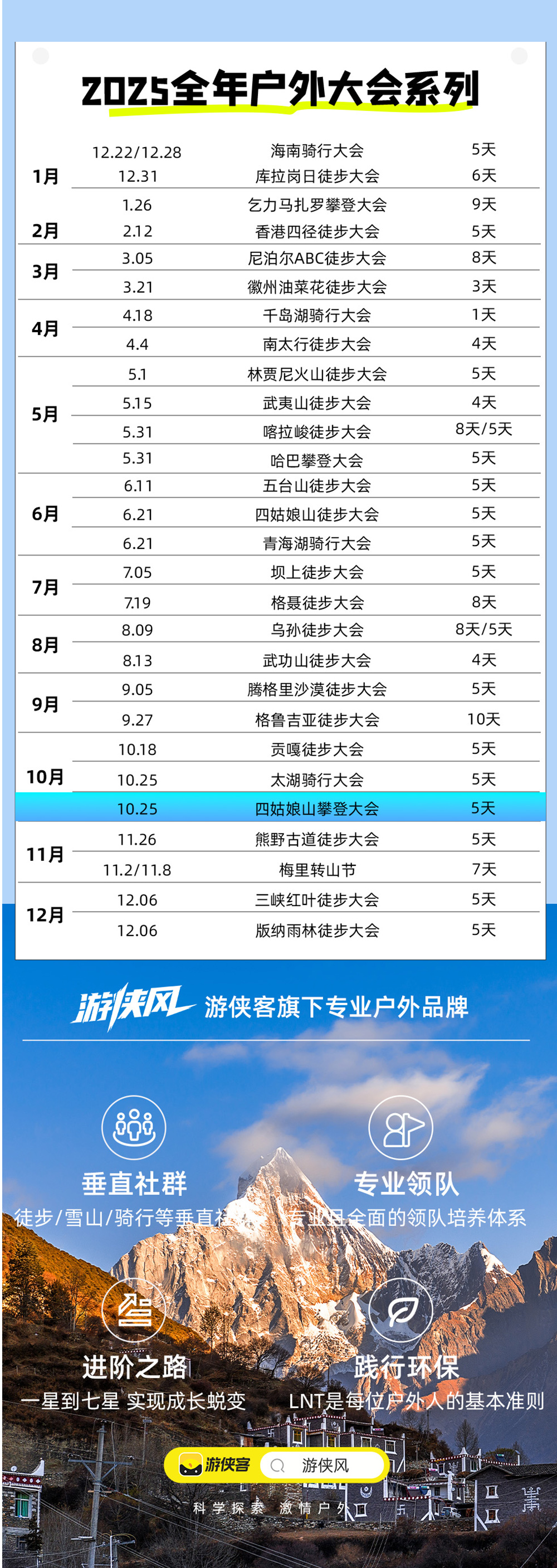 游侠风・第二届四姑娘山攀登大会・10.25启幕 - 人生第一座雪山攀登 | 留足1天适应海拔 | 1:1协作 | 欢迎晚宴 | 摄影师跟队 | 川西彩林季